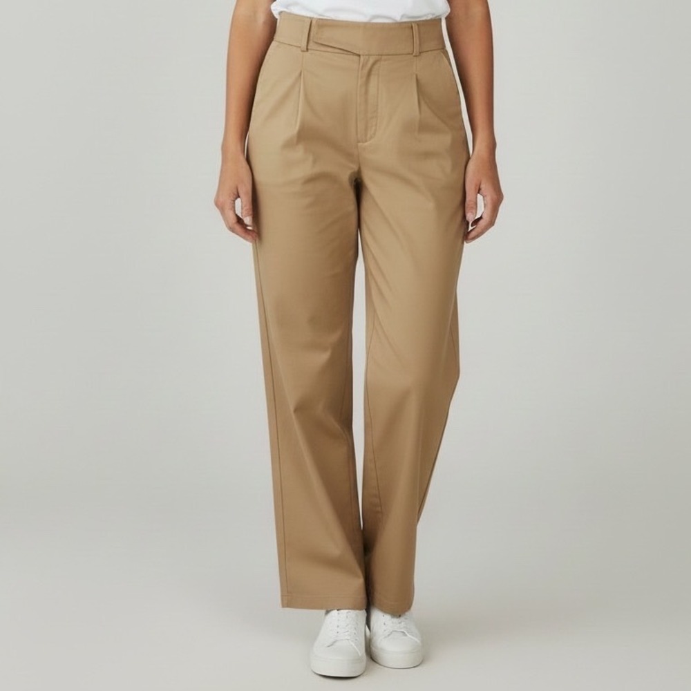 Toteme Camel Tan High Waisted Pleated Tapered Trousers Fold Over Waist S Scandi